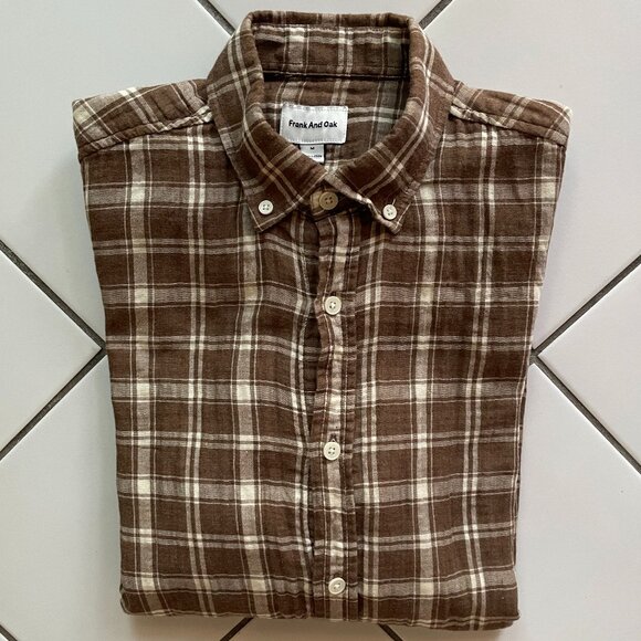 Frank & Oak plaid button-down shirt (brown & cream) - Picture 1 of 9